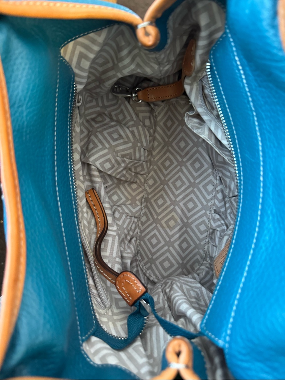 Brighton Teal Leather Top-Handle Women’s Bag with Tan Trim - Picture 13 of 13